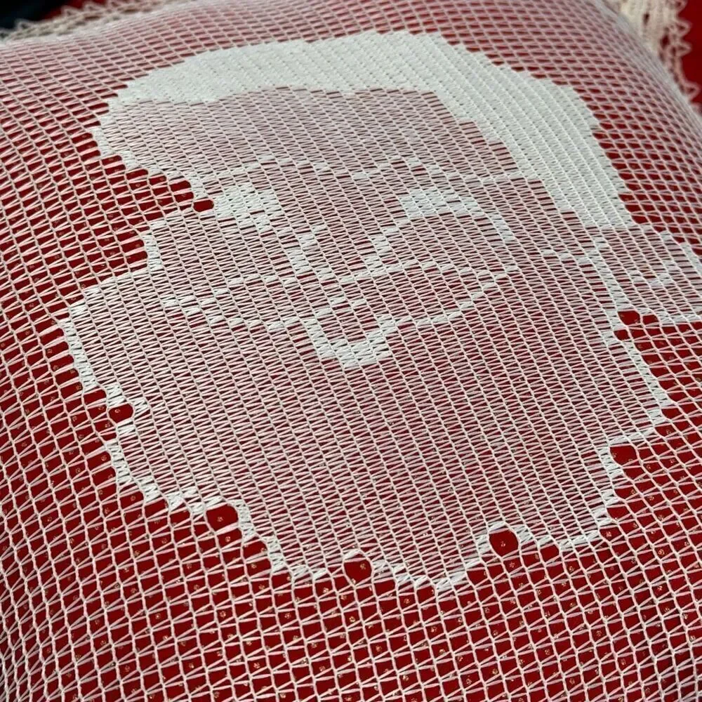 Vintage Christmas throw pillows with lace covered prints